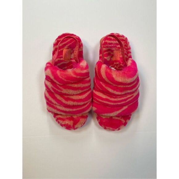 UGG Fluff Yeah Slide Zebra Rock Rose Pink Slingback Slipper Sandal Size US 6 EUC - Picture 2 of 12